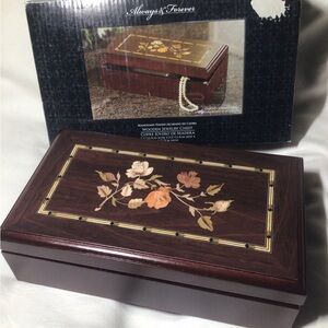 Vintage Always & Forever Wooden Jewelry Chest Box Mahogany Wood Finish￼ NOS! NEW